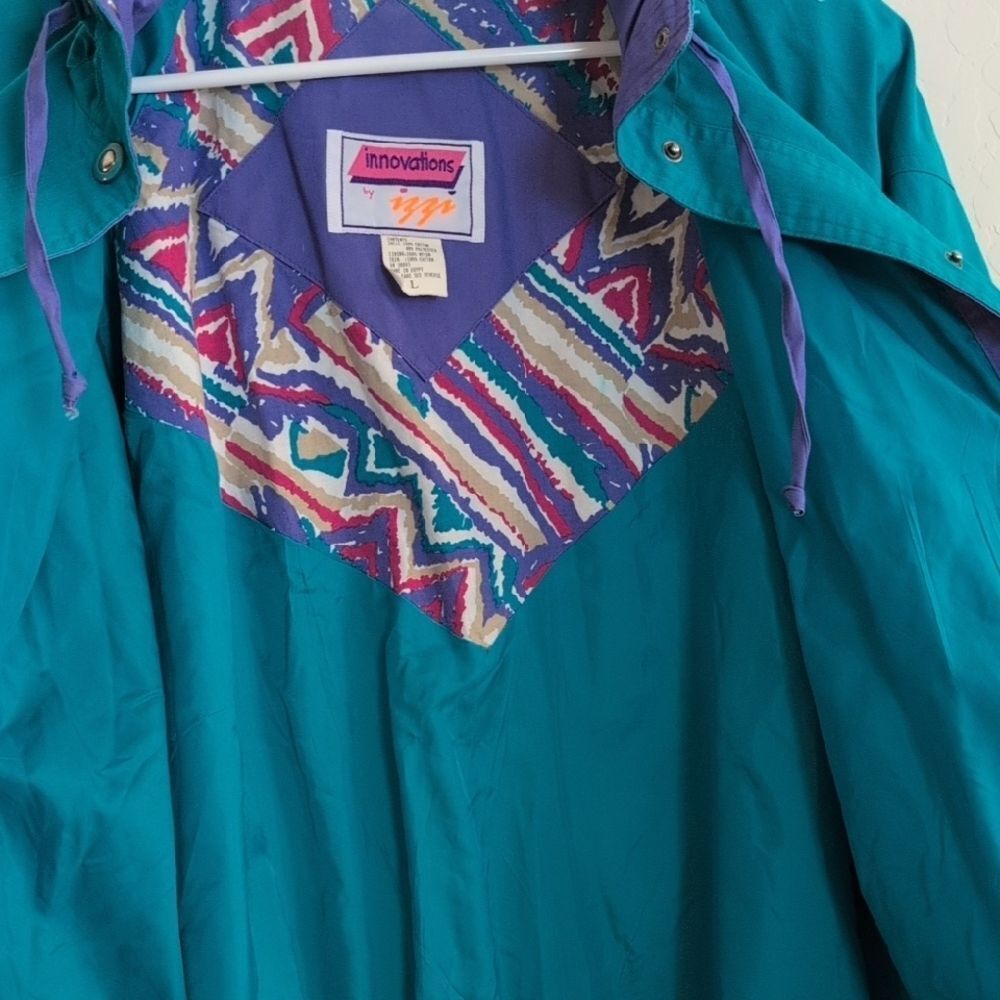 VTG Innovations By Izzi Teal Purple Windbreaker 80s 90s Jacket - Size L - Picture 8 of 10
